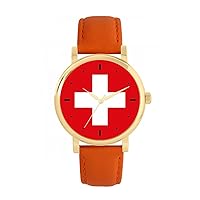 Switzerland Flag Watch 38mm Case 3atm Water Resistant Custom Designed Quartz Movement Luxury Fashionable
