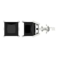 3.9ct Princess Cut Solitaire Natural Black Onyx Unisex Pair of Stud Earrings 14k White Gold Push Back conflict free Jewelry