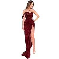 Tsbridal Women Sequin Prom Dresses Off The Shoulder Long Mermaid Satin Formal Dress Evening Party Gown with Slit