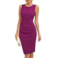 oten Womens Crew Neck Sleeveless Ruched Bodycon Sheath Work Cocktail Party Pencil Dresses