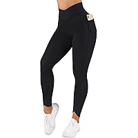 SUUKSESS Women Butt Lifting Capri Leggings with Pockets 7/8 Length Twist High Waisted Yoga Pants