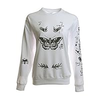 Noonew Women's Butterfly Tattoos Sweatshirt White Large Shirt