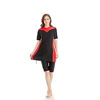Womens Modest Muslim Burkini Swimwear Rash Guard Surfing Suit Maillot Short Sleeve Swimsuit (Red, 4X-Large)
