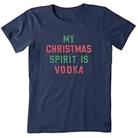 Life is Good. Women's My Christmas Spirit is Vodka Crusher Tee, Darkest Blue (US, Alpha, X-Large, Regular, Regular, Darkest Blue)