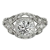 14k White Gold Plated Diamond Ring Halo Round Cut & Art Deco Style Lab Created Wedding Ring For Women & Girl Band