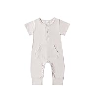 Infant Boys Girls Short Sleeve Solid Pullover Romper Newborn Jumpsuit With Pocket 18months-baby Boy Clothes Summer