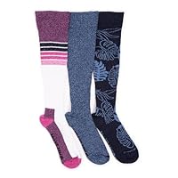 MUK LUKS Women's 3 Pack Cotton Compression Knee-High Socks, Navy, One Size Wide