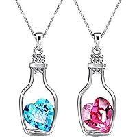 Aport Presents Stylish Rhodium Plated Combo of 2 Solitaire Pink and Blue Heart Bottle Pendant for Women and Girls #Aport-1884