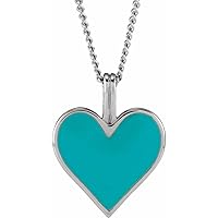 925 Sterling Silver 15.28x12.08mm 18 Inch Polished Light Turquoise Enamel Love Heart Pendant Necklace Jewelry for Women