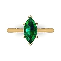 Clara Pucci 1.50 carat Marquise Cut Solitaire Simulated Emerald Proposal Wedding Bridal Anniversary Ring 18K Yellow Gold