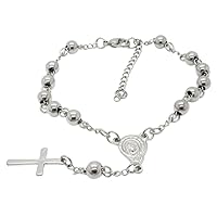 Stainless Steel Beads Rosary Bracelet Vintage Jesus Christ Crucifix Cross Chain Cross Wristbands for Men