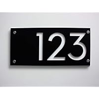 Modern House Numbers - Rectangle Black with White Acrylic - Contemporary Home Address - Sign Plaque - Door Number - Hotel Room Numbers - Apartment Number