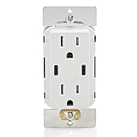 Leviton T5636-W 60W (6A) USB Dual Type-C/C Power Delivery In-Wall Charger with 15A Tamper-Resistant Outlet, USB Charger for Smartphones, Tablets, Laptops, White