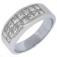 18k White Gold Mens Invisible Princess Cut Diamond Ring 2.68 Carats