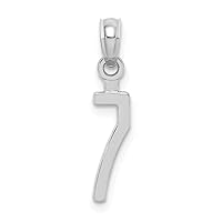 14k White Gold Pendant Necklace Sport game Number 7 Block Styl Measures 18.93x4.26mm Wide 0.95mm Thick Jewelry for Women