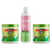 ORS Olive Oil Fortifying Creme Hairdress infused with Castor Oil for Strengthening - Curl Style Milk Infused with Collagen & Avocado Oil for Strength & Length - Bundle