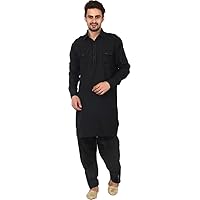 Men's Luxury Linen Pathani & Salwar Set 40 Black