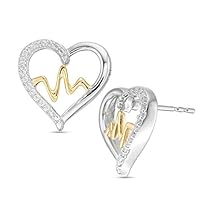 0.20 CT Round Created Diamond Heartbeats Stud Earrings 14k Two Tone Gold Finish