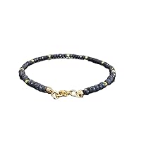 Natural Blue Sapphire 4mm Rondelle Shape Faceted Cut Gemstone Beads 7 Inch Gold Plated Clasp Bracelet For Men, Women. Natural Gemstone Stacking Bracelet. | Lcbr_01654