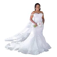 Wedding Dresses for Bride Women Off The Shoulder White Organza Beaded Bridal Dress Lace Long Mermaid Sweetheart Pleated