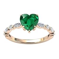 1 CT Antique Heart Shape Emerald Engagement Ring Art Deco Emerald Wedding Ring Solitaire Engagement Ring 14k Gold Emerald Bridal Anniversary Ring