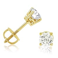 1/4 Carat Total Weight IGI Certified Round Diamond Stud Earrings 4 Prong Screw Back (H-I Color, SI2-I1 Clarity) 14K Yellow Gold Diamond Earrings for Women Men