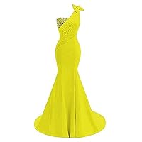 Women's 2021 One Shoulder Satin Mermaid Prom Dress Evening Ball Gown