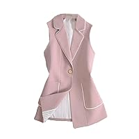 Spring Autumn Women Vintage Long Blazer Vest Single Button Sleeveless Suit Female Jacket Outwear Waistcoat