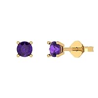 0.3 ct Brilliant Round Cut Solitaire VVS1 Natural Purple Amethyst Pair of Stud Earrings 18K Yellow Gold Butterfly Push Back