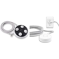 Philips 3 Outlet 2 USB Surge Protector Orb, 8 ft Braided Extension Cord, Flat Plug, Power Hub, Round, 450 Joules, White, SPP6230WC/37 & Grounded Plug