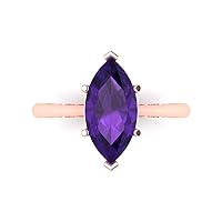 Clara Pucci 2.4ct Marquise Cut Solitaire Natural Amethyst Proposal Wedding Bridal Designer Anniversary Ring 14k Rose Gold for Women