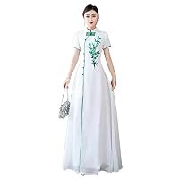 Chinese Traditional Dress Cheongsam Wedding Evening Elegant Flower Embroidery Long