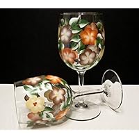 Hand Painted Wine Glasses-Autumn Colored Floral