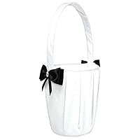Traditional Wedding Ceremony Accessories White with Black Bow and Gems Flower Basket Party Supply, Fabric, 8