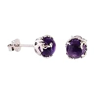 Purple Amethyst February Birthstone 925 Sterling Silver danity Stud Earrings