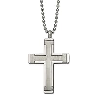 29mm Chisel Titanium Brushed and Polished Religious Faith Cross Necklace 22 Inch Jewelry Gifts for Women