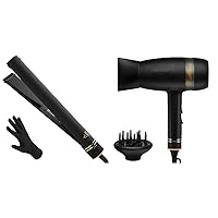 Hot Tools Pro Artist Black Gold Evolve Ionic Salon Hair Flat Iron | Long-Lasting Finish for Straightening Hair, (1-1/4 in) & Pro Artist Black Gold Quietair Power Dryer | Powerful Zen Drying Experience