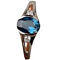 Solid 925 Sterling Silver & Natural Blue Topaz 7x9mm Oval Shape Fine Step Cut December Birthstone Gemstone Ring for Men & Women. (Choose Your Size) |LW_GSR_0493