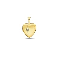 PORI JEWELERS 14K Solid Yellow Gold 12MM Starburst Heart Locket Pendant- For Photos, Messages, sentimental's