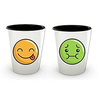 Shot Glasses 21 or 40th Birthday Set of 2 Pack 1.5oz Funny Emoji Unique Gift for Men, Women and Friend on Collage Who like to Drink and Have Fun