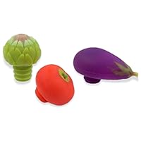 Charles Viancin Set of 3 Silicone Wine Stoppers, Vegetable - Tomato, Artichoke, and Eggplant
