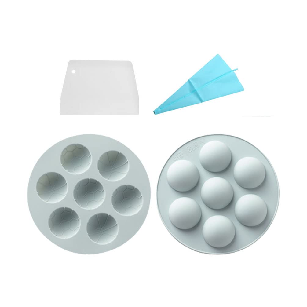 Stareal Pack of 2 Basketball & Football Silicone Molds for DIY Cupcake Cake Topper Decor Gum Paste Mould Dessert Fondant Pudding Jelly Shots Crystal Handmade Candy Ice, with Pastry Bag and Scraper