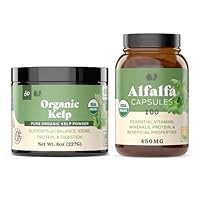 Organic Kelp Powder 8oz & Pure Alfalfa Leaf 100 Capsules Bundle