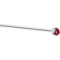 Body Candy Solid 14k White Gold 1.5mm Genuine Ruby Straight Fishtail Nose Stud Ring 20 Gauge 17mm