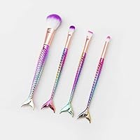 4 Piece Mermaid Cosmetic Brush Set Fish Tail Makeup Set of 4 Brushes Suitable for Girls and Women - Multicolor