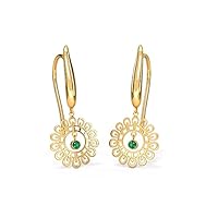 Gold, Emerald Gemstone Earrings 18 Karat Yellow Gold Cutout Gemstone Drop Earrings