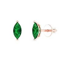 1.0 ct Marquise Cut Solitaire Fine Simulated Emerald Pair of Stud Everyday Earrings 18K Pink Rose Gold Butterfly Push Back