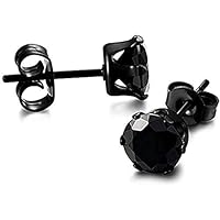 Fancy Daily Wear Round Cut Black CZ Diamond Sparkling 6-Prong Stud Earring For Women's & Girls .925 Sterling Sliver