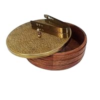 Crafting with Love Fully Carved Steel Brass Plated lid Casserole/chapati Box with Wooden Base, Size : 9