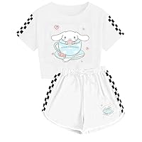2024 New boys and girls cartoon t-shirt and shorts prints for indoor/outdoor/traveling (white,X-Large)